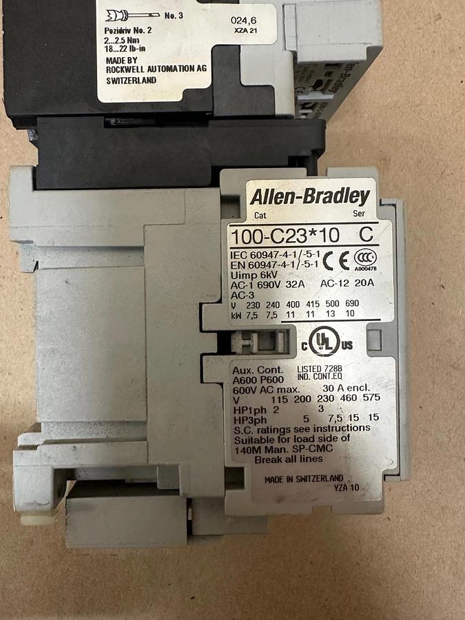 Used Allen Bradley 140M-D8E-C20 Ser C Circuit Breaker w/ 100-C23*10 Contactor