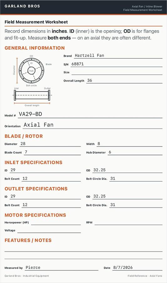 Used Hartzell Fan VA29-BD 29” Axial Inline Fan