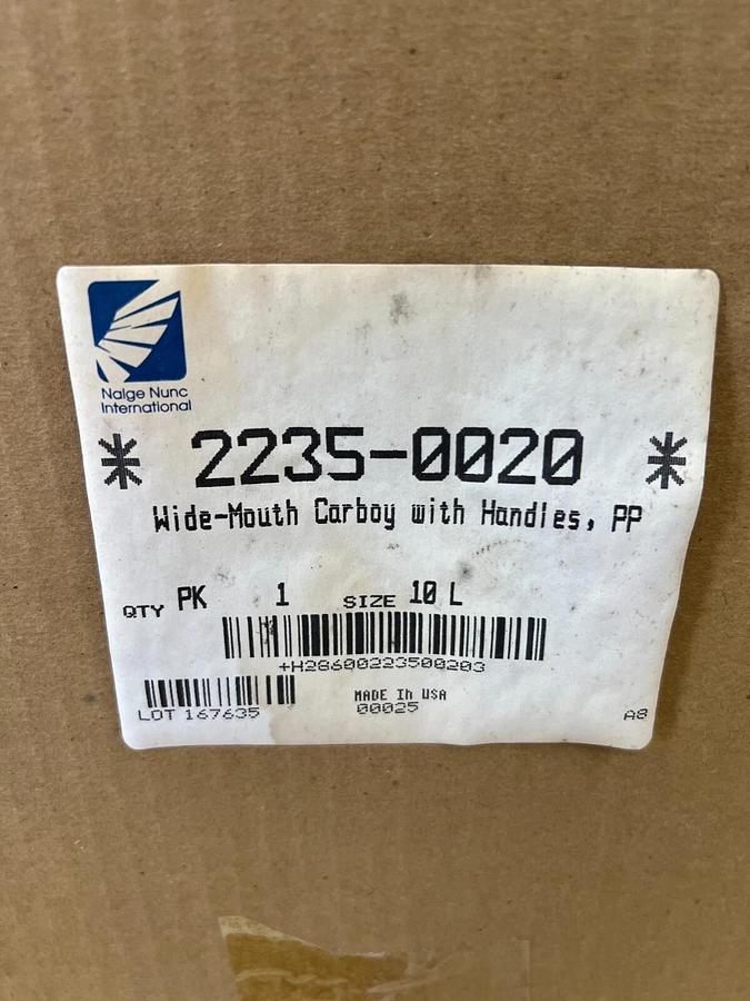 Nalgene 2235-0020 Wide Mouth Carboy w/ Handles, PP