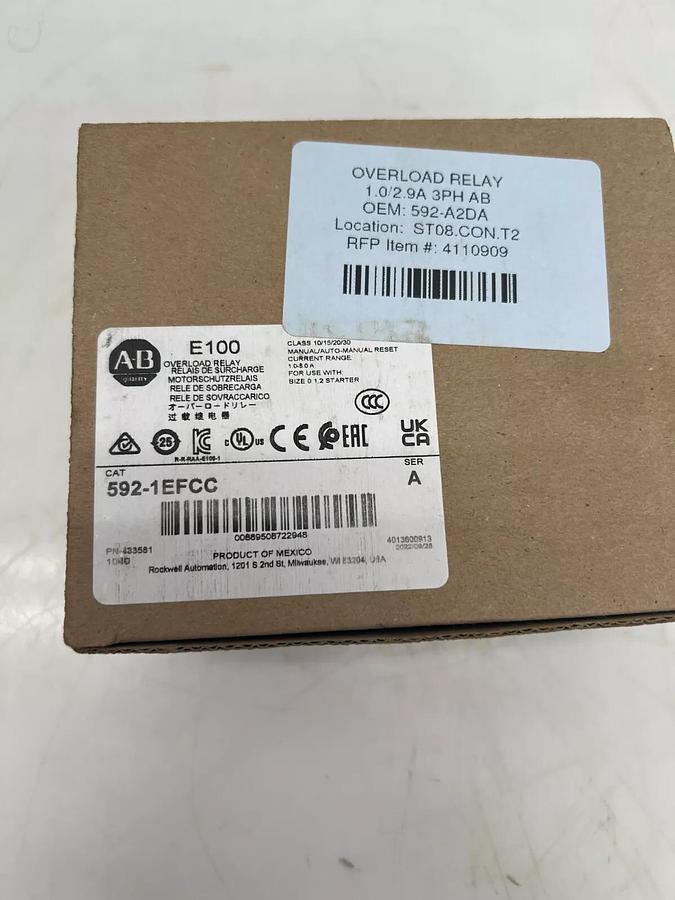 New - open box Allen Bradley 592-1EFCC E100 Overload Relay