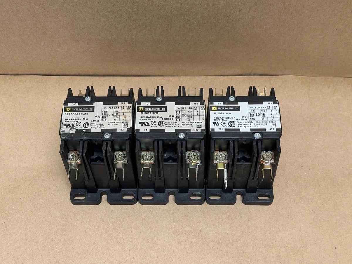 Used Square D 8910DPA12V09 Contactor - Lot of 3