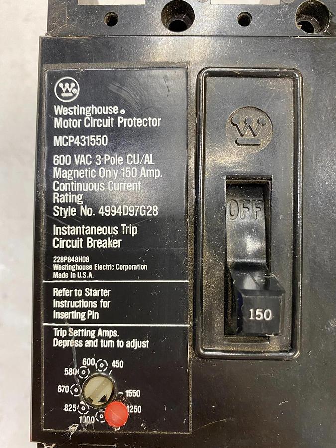 Used Westinghouse MCP431550 Motor Circuit Protector 600Vac 3 Pole