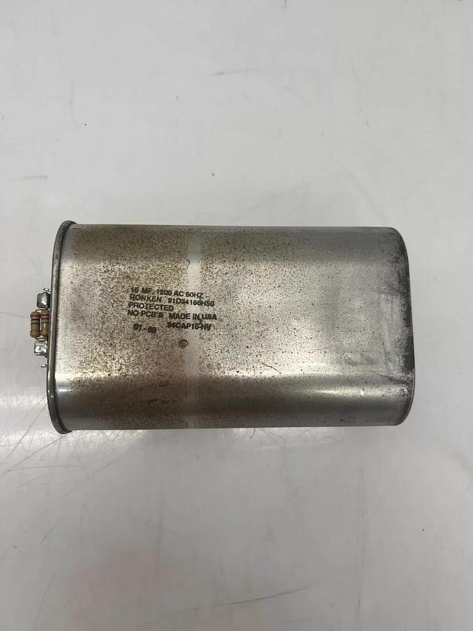 Used Ronken 91D34166H50 16 MF 1200AC, 60Hz Capacitor