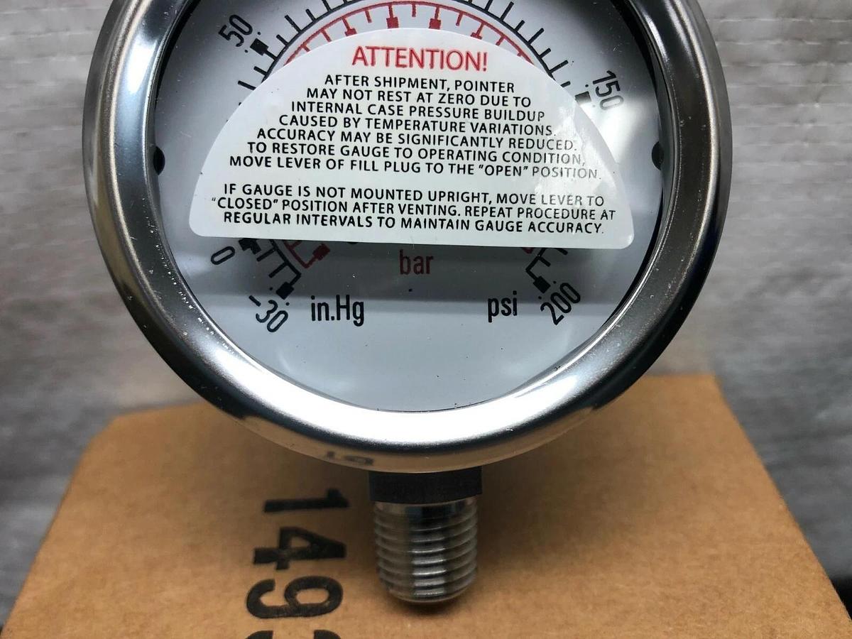 Used Swagelok PHO-63C-PC200-LAOX, G.I. Gauge, Range: -30 in. hg-200 PSI