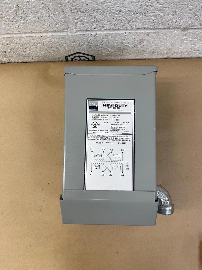 Used EGS Electrical Group HS1F1BS General Purpose Transformer 1.0 KVA 1 Ph 60Hz