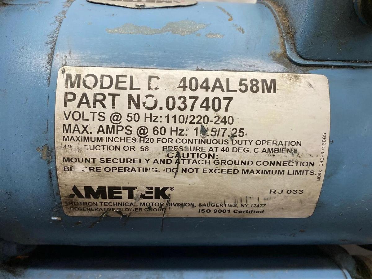 Used Ametek DR404AL58M Regenerative Blower, Single Phase, 1 HP Motor