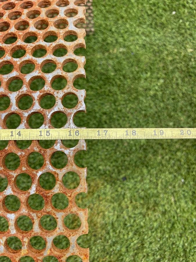 Used HammerMill Screens 5/8” Hole Diam, W:16.50”, L:58.50”, 3 Gauge Steel, 1/4” Thick