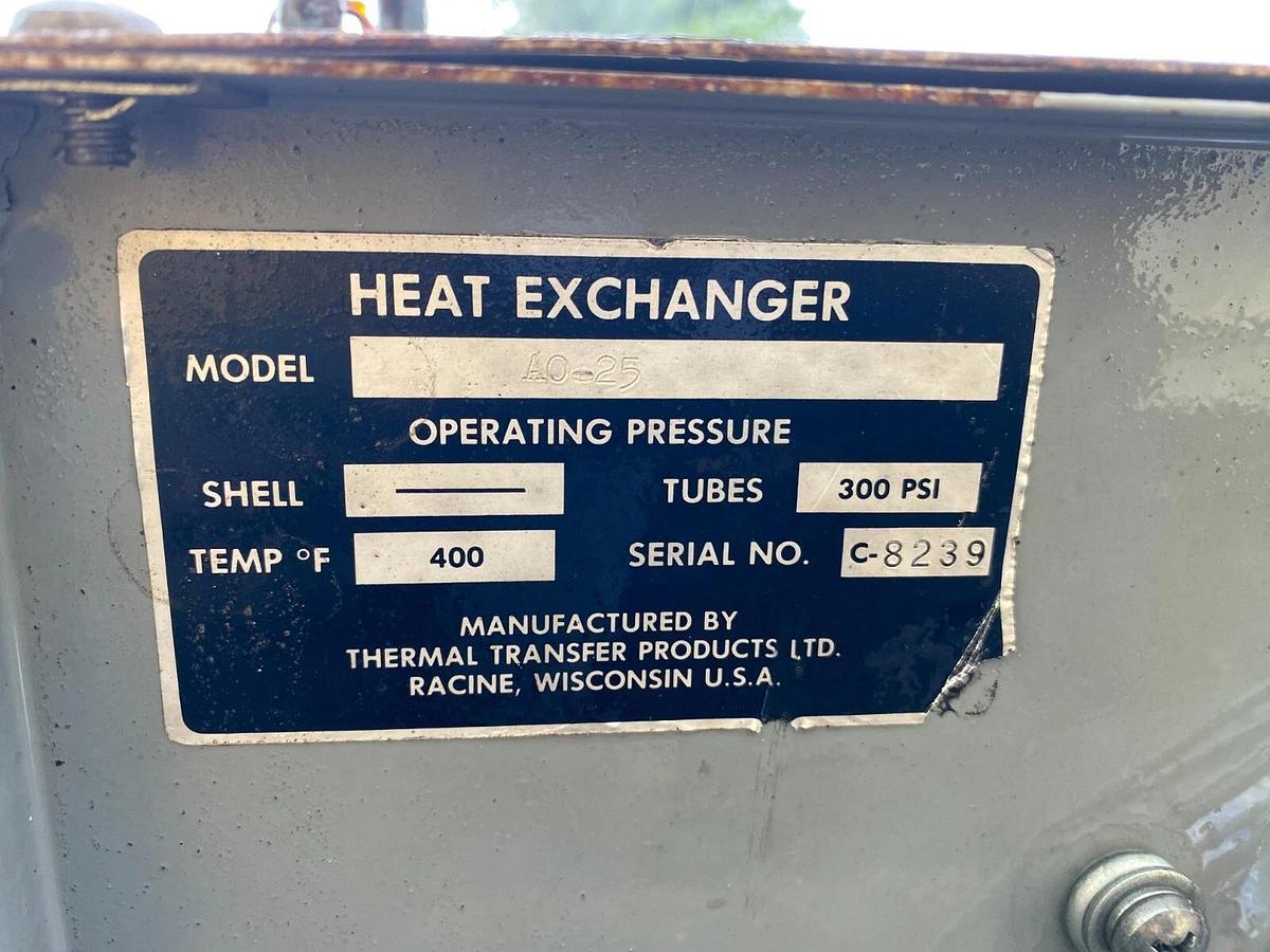 Used Thermal Transfer A0-25 Heat Exchanger 300 PSI, temp F 400 Baldor Motor 3 ph