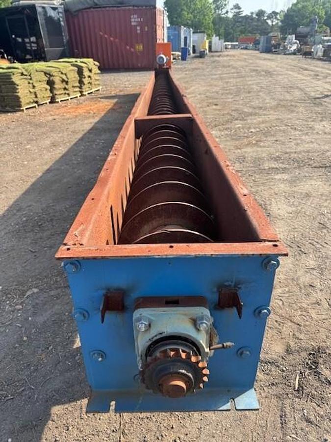 Used 32' Industrial Screw Conveyor, 16” Screw, 17” Trough, 10Hp Motor 24.94:1 Gearbox