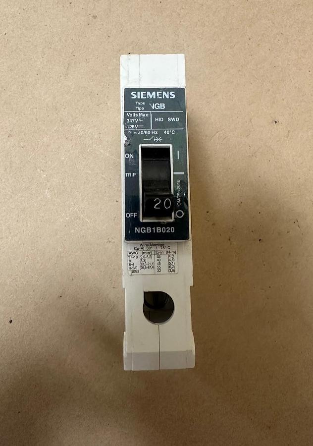 Used Siemens NGB1B020 20A 1 Pole Circuit Breaker