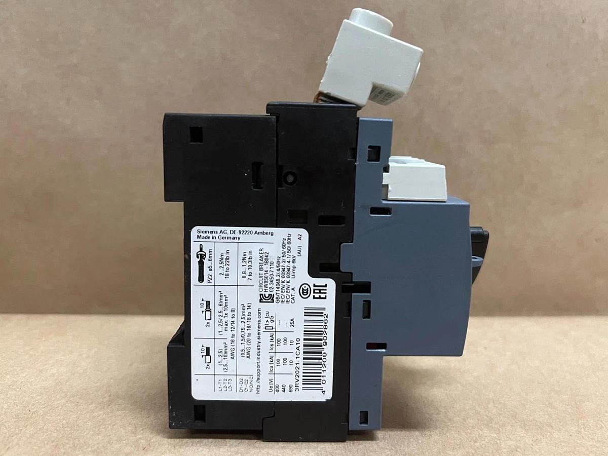 Used Siemens 3RV2021-1CA10 Motor Protection Circuit Breaker, Adj Trip Range 1.8-2.5A