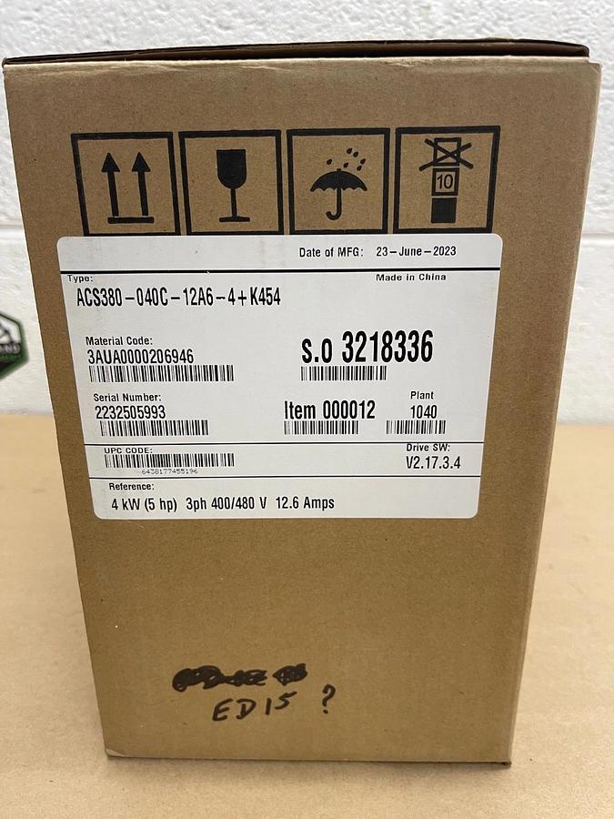 ABB ACS380-040C-12A6-4+K454 AC Drive, Drive SW: V2.17.3.4 *NEW*