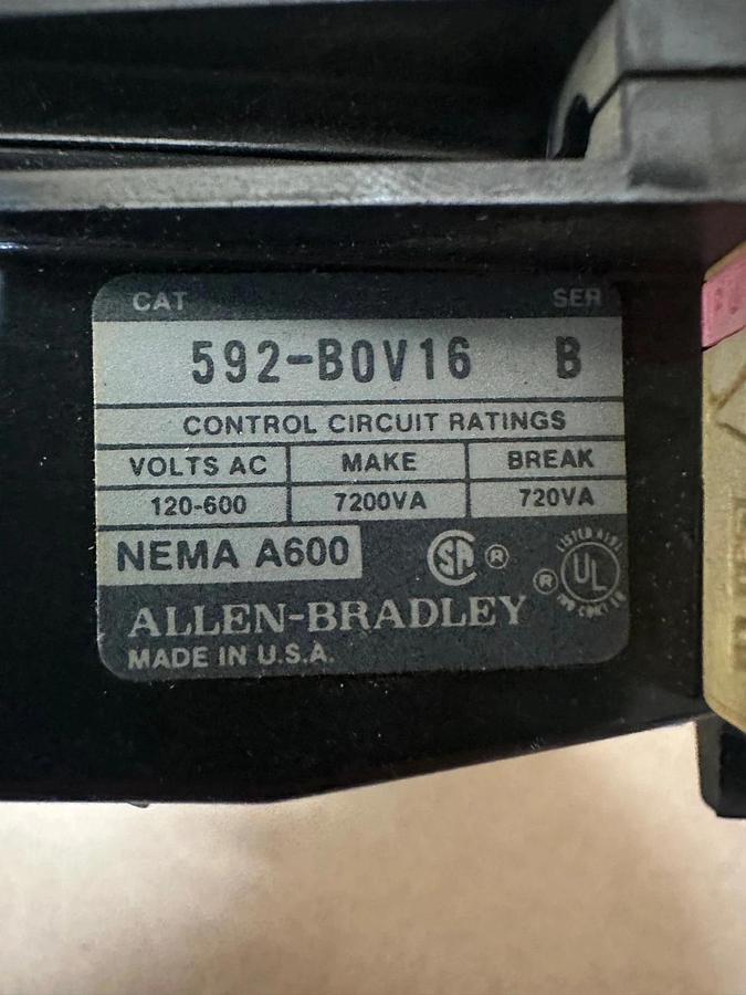 Used Allen Bradley 592-B0V16 Overload Relay