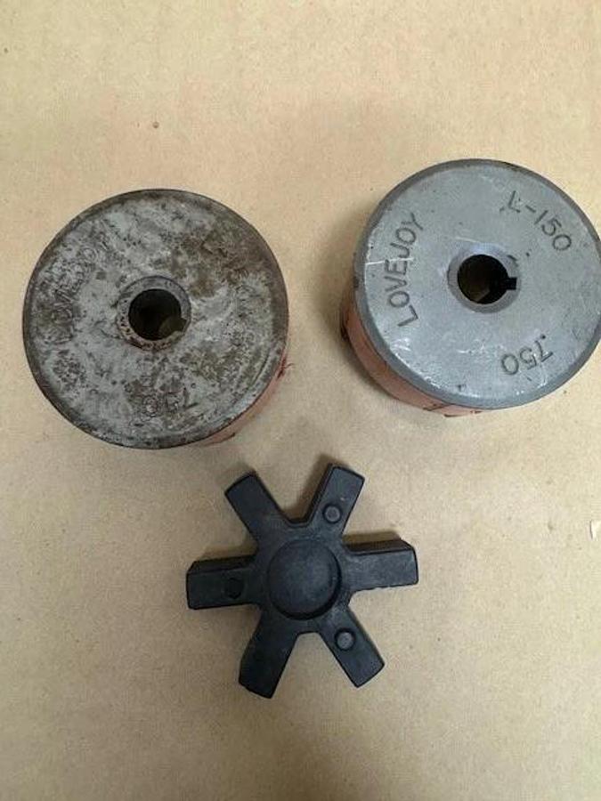 Used Lovejoy L-150 3-Pierce Jaw Coupling set (.750) 2 Half Couplings w/ Rubber Spider