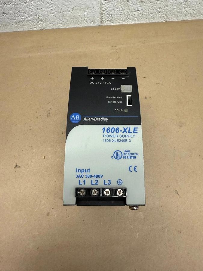 Used Allen-Bradley 1606-XLE240E-3 Power Supply, Ser A, 50/60Hz, 380-480VAC, 10A