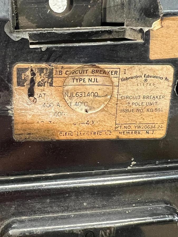 Used FPE NJL631400 AB Circuit Breaker, 3 Pole, 400A