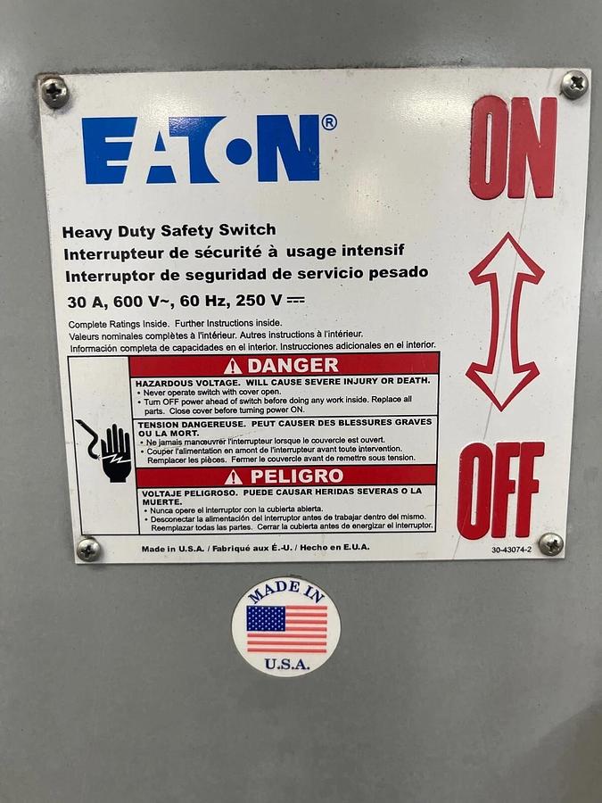 Used Eaton Cutler-Hammer DH361UGK , 30 A, Non-fused Safety Switch