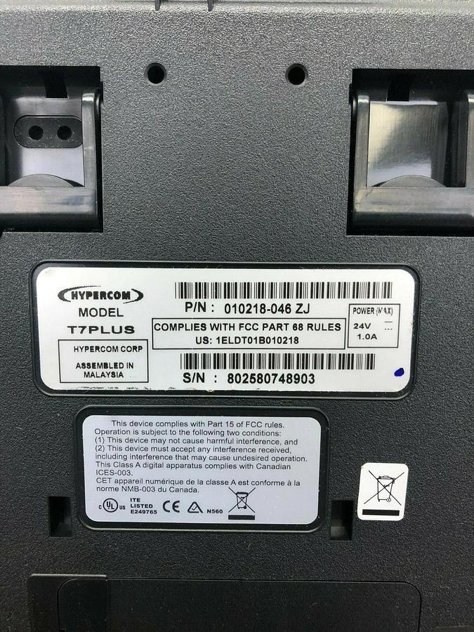 Hypercom T7PLUS 010218-046 ZJ Credit Card Machine and Power Supply