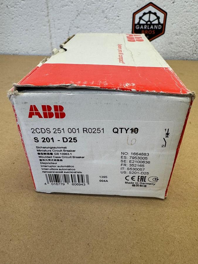 Used ABB S201-D25 Single Pole Circuit Breaker, Qty 10 *NEW*