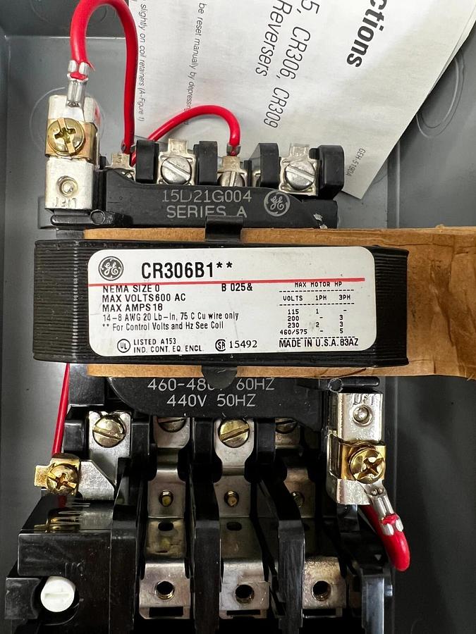 Used General Electric CR306B104 Magnetic Starter NEMA Size 0, 3 Pole Type 1 Enclosure