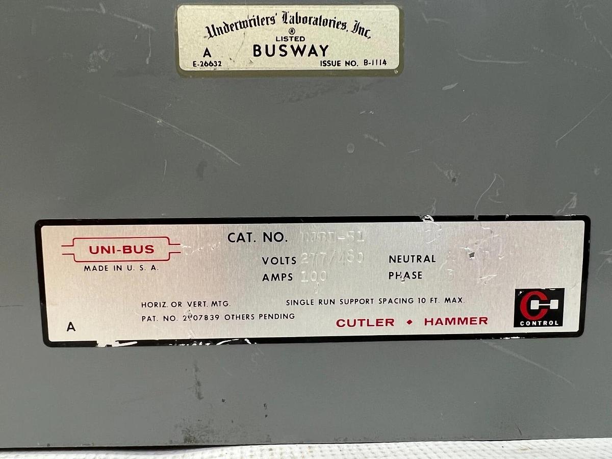 Used Cutler Hammer EJBL-51 277/480 Volts UNI-BUS Tap box, 100 Amps, 3 PH