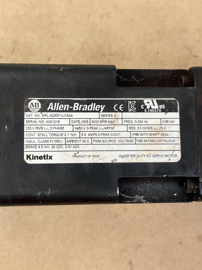 Used Allen Bradley MPL-A230P-VJ74AA Series A Servo Motor