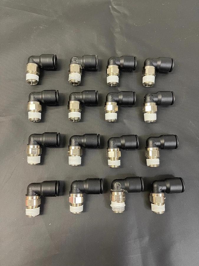 Used Legris Push-to-Connect Tube Fitting, Male Elbow, 1/4” Thread, 3/8" OD, 290 PSI