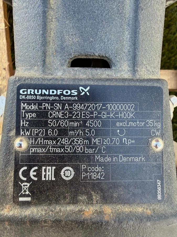 Used GRUNDFOS CRNE3-23 ES-P-GI-K-HQQK Vertical, Multistage Centrifugal Pump