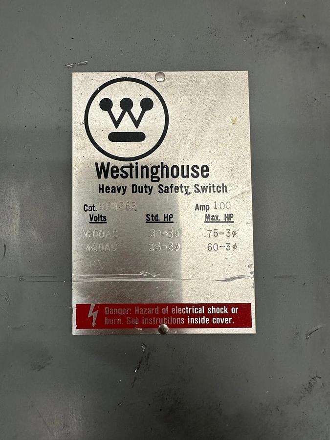 Used Westinghouse Heavy Duty Safety Switch HFN363 100A, 600V