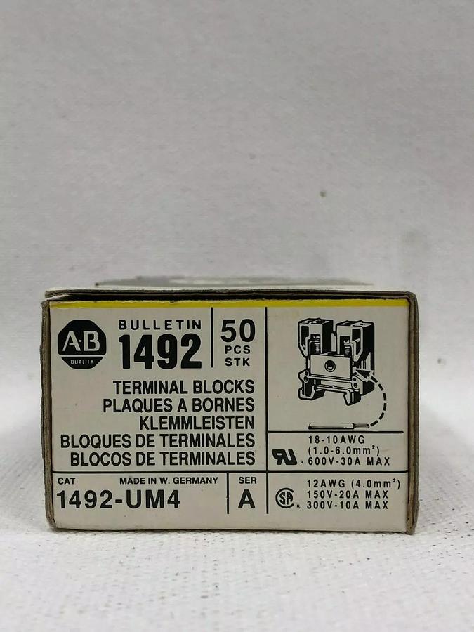 Allen-Bradley 1492-UM4 Terminal Blocks 150V 10 amp Box of 50