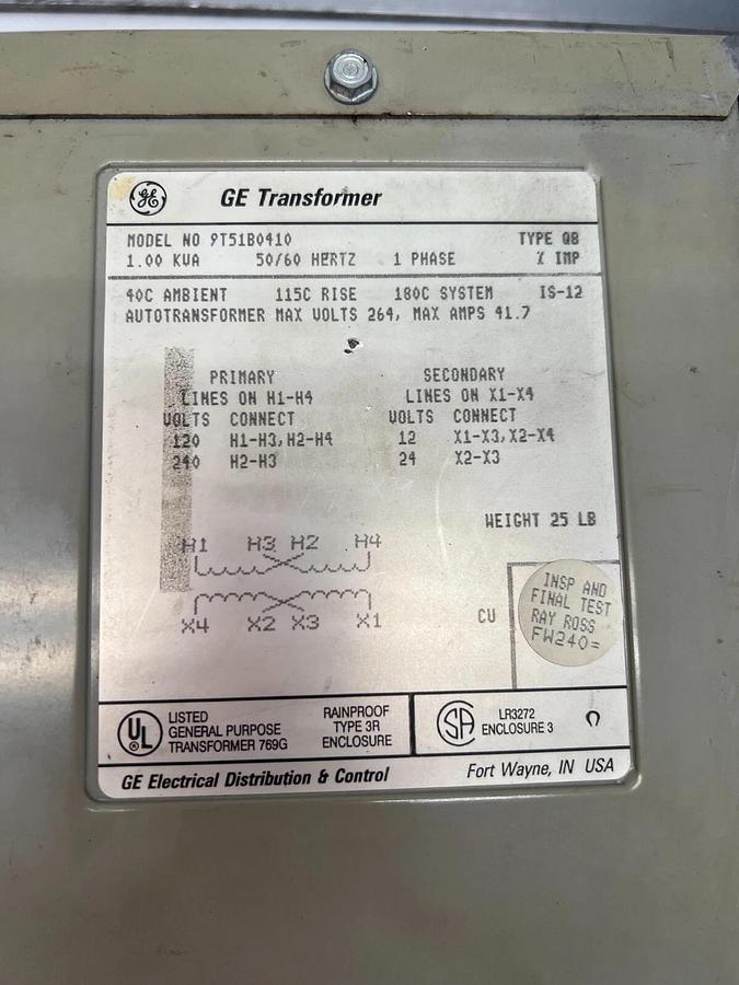 Used General Electric 9T51B0410 1PH Transformer