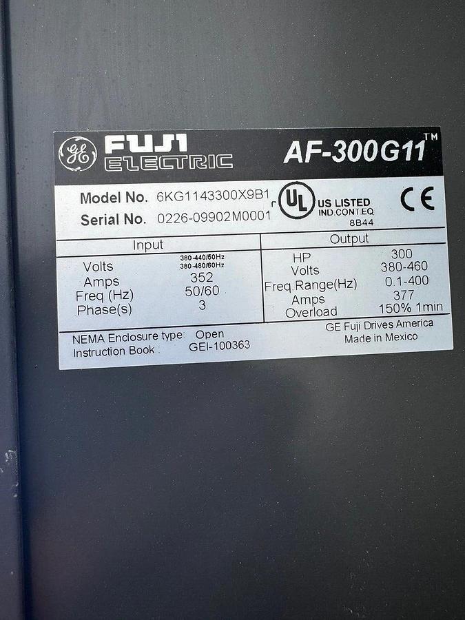 Used General Electric/ Fuji Electric 6KG1143300X9B1 VFD Drive 300Hp 380-460V, 3 Phase