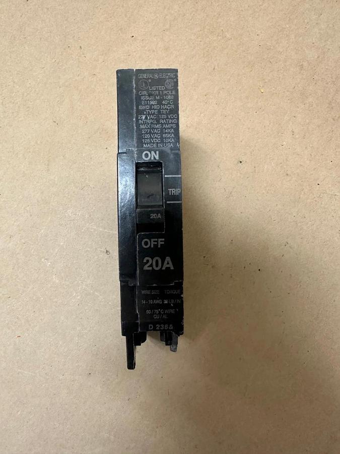 Used General Electric E11592 20A 1 Pole Circuit Breaker