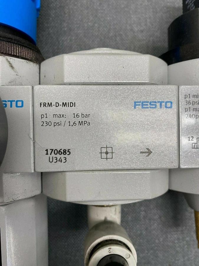 Used Festo LFR-D-7-MIDI Micro Filter w/ Regulator and 4 Additional Festo Attachments