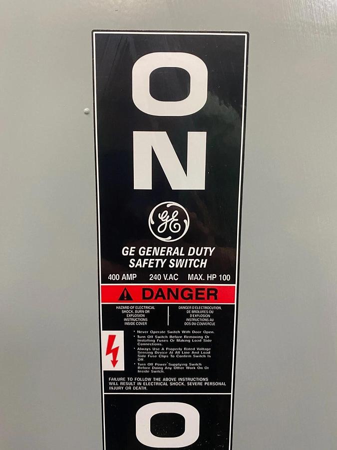 Used General Electric TG3325R General Duty Safety Switch Model 8, 400A, Max Volt 240