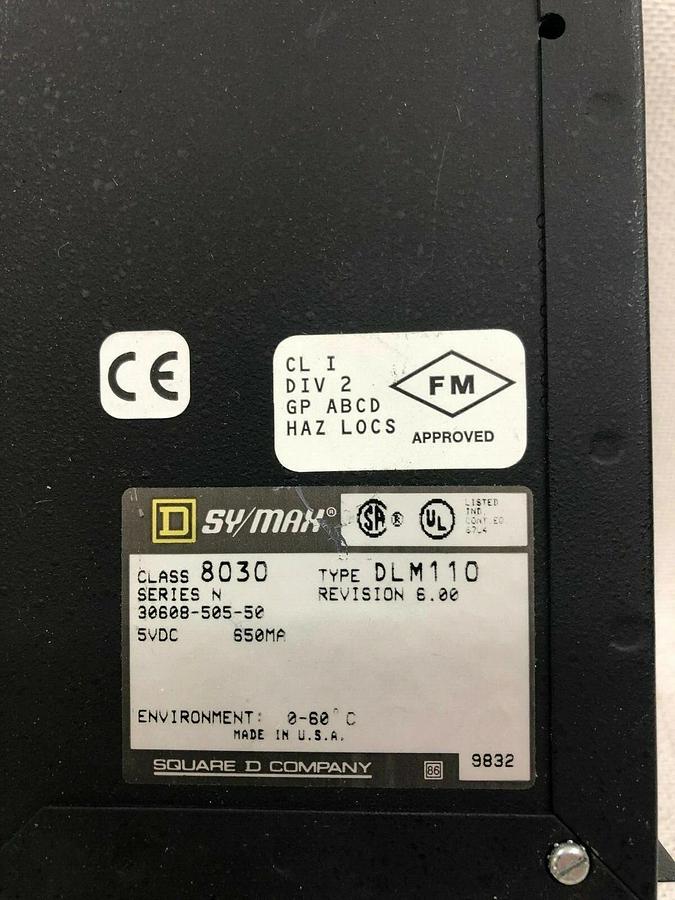 Used Square D SY/MAX 8030 DLM-110 Series N, with key, D-Log Data Controller