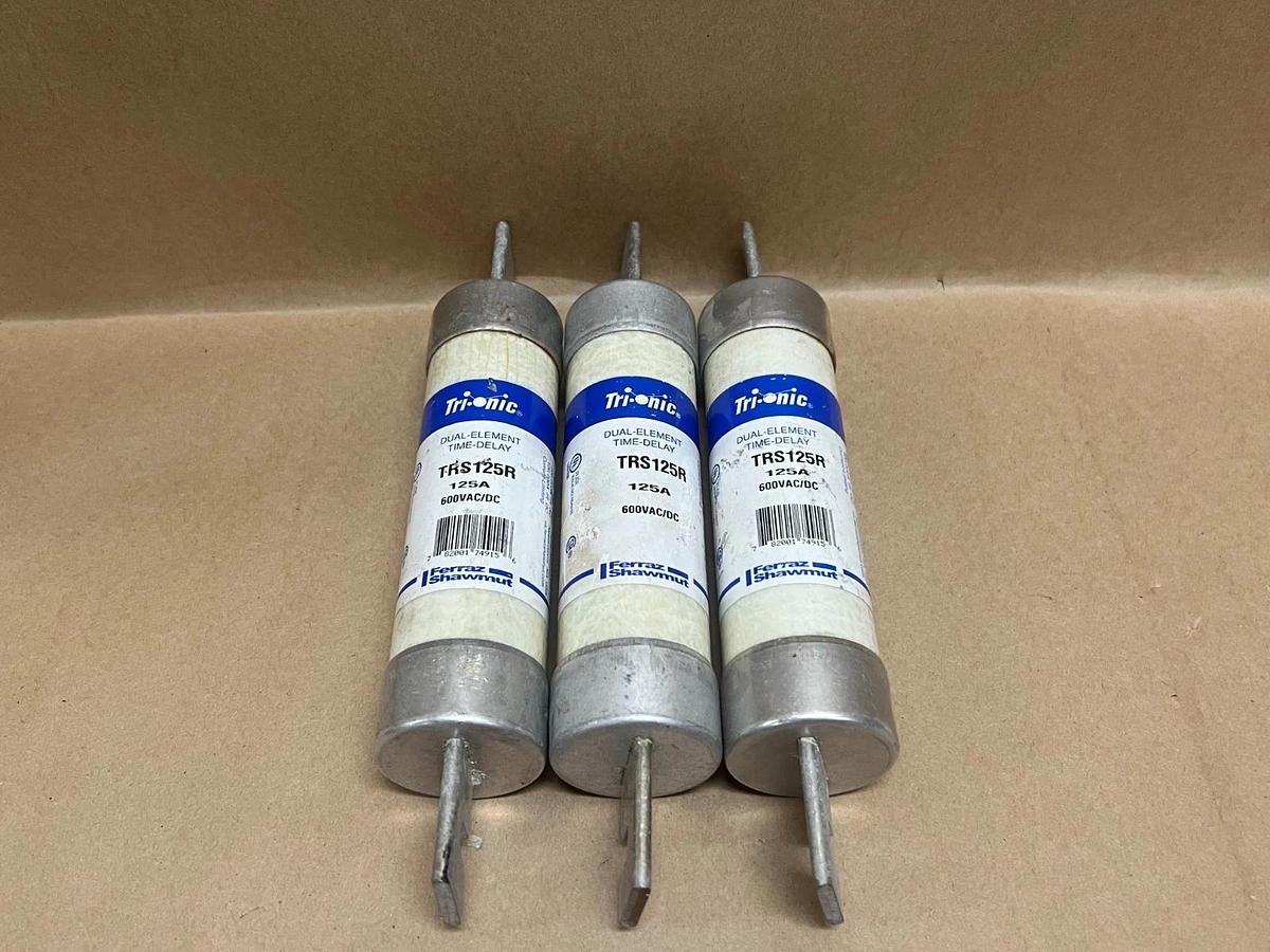 Used Ferraz Shawmut TRS125R Tri-onic 125A 600VAC/DC Dual-Element Time-Delay, Lot of 3