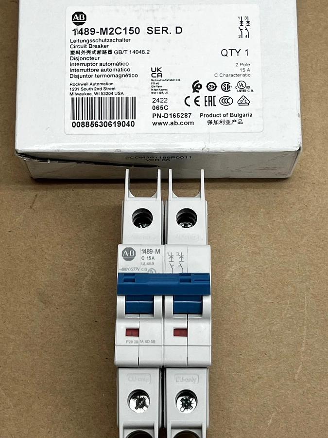 Allen Bradley 1489-M2C150 Ser D Circuit Breaker 2 Pole 15A *NEW*