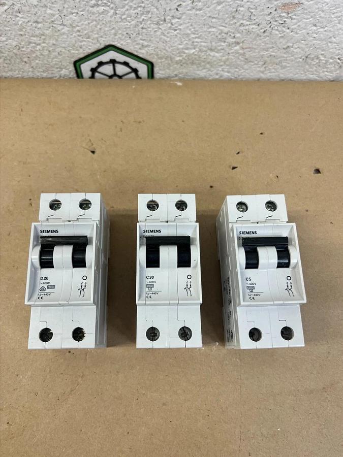 Used Siemens 5SX22 2 Pole Circuit Breaker - Lot of 3