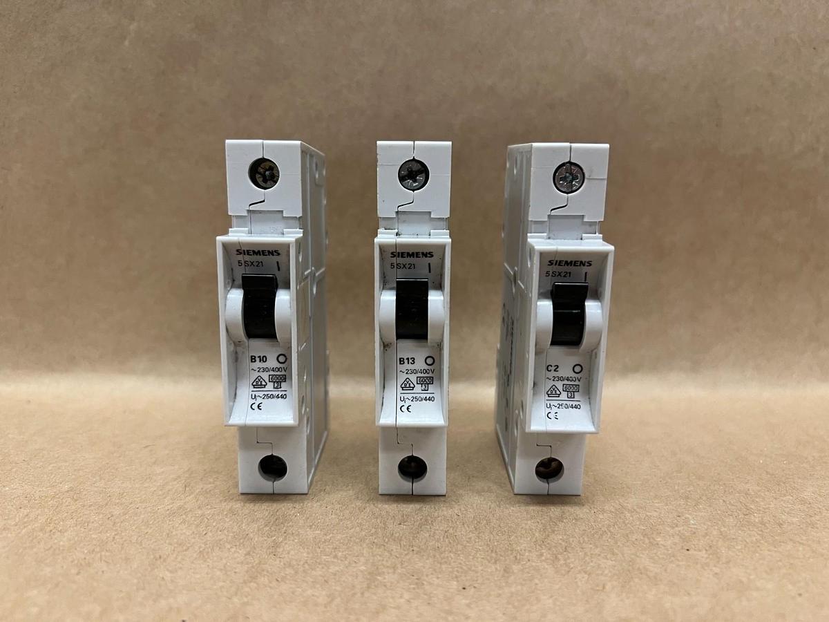 Used Siemens 5SX21 B10, B13, C2, 230/400V, Circuit Breaker - Lot of 3