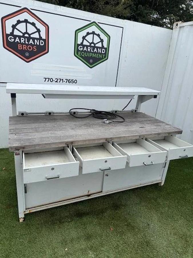 Used Dimmetal 80” x 36” Industrial Shop Table, 4 Drawers (16” x 20”) & Storage Area