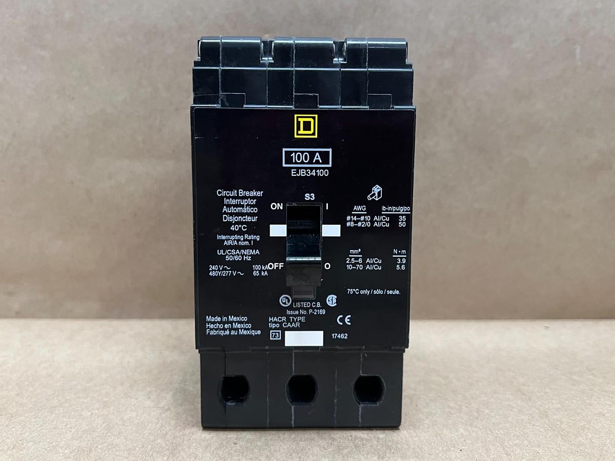 Used Square D EJB34100 3 Pole, 100A Bolt-On Circuit Breaker
