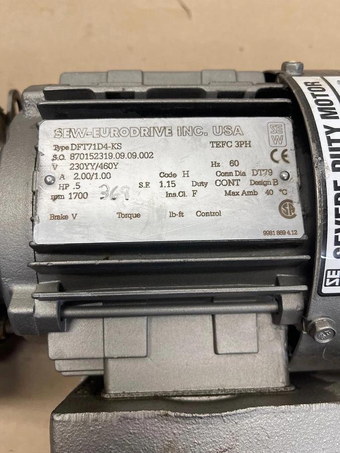 Used Sew-Eurodrive SA47DT71D4-KS Gearbox, DFT71D4-KS Motor (60Hz, 5HP, 1700RPM)