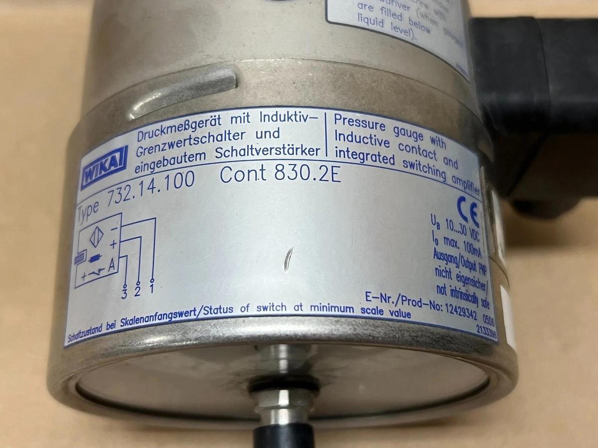 Used WIKA 732.14.100 Pressure Gauge, Inductive Contact & Integrated Switching Amp.