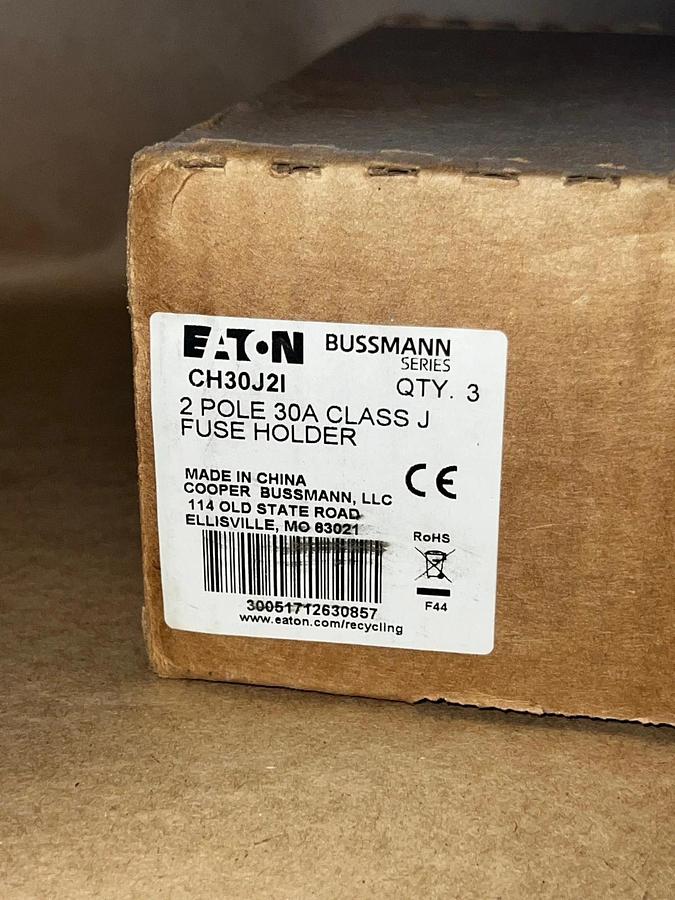 Used Eaton Bussmann Series CH30J2I 2 Pole 30A Class J Fuse Holder (Qty 3) *NEW*