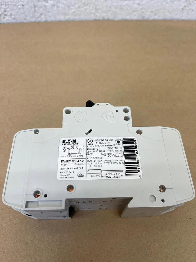 Eaton FAZ-D30/2-NA Miniature Circuit Breaker, 30A, 480Y/277VAC