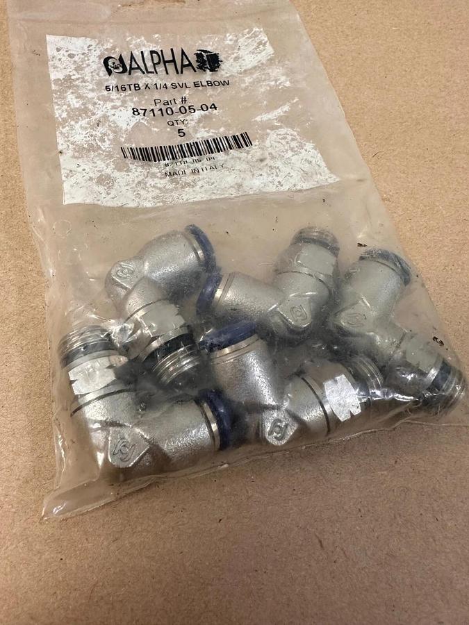 Used Alpha 87110-05-04 Fittings Swivel Elbow 5/16 Tube x 1/4 Swift Fit Fitting Qty 5