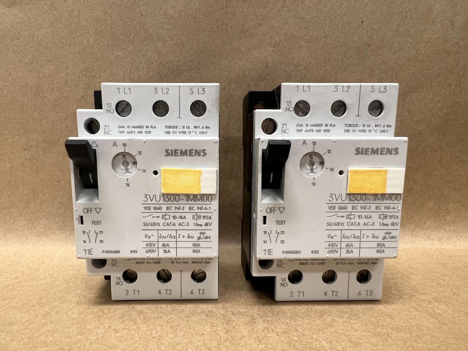 Used Siemens 3VU1300-1MM00 Circuit Breaker - Lot of 2