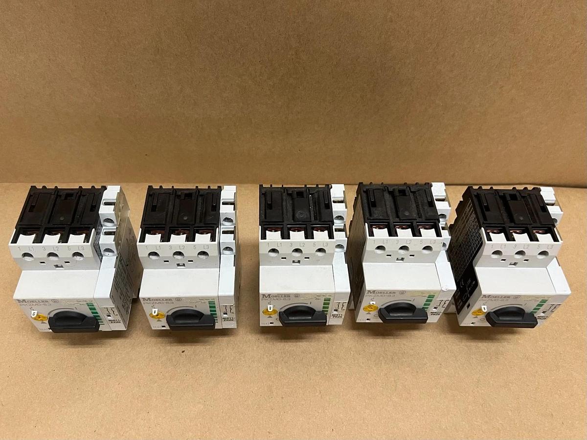 Used Moeller PKZM0-6.3 3P Motor Circuit Breaker w/ Auxiliary Contact - Lot of 5
