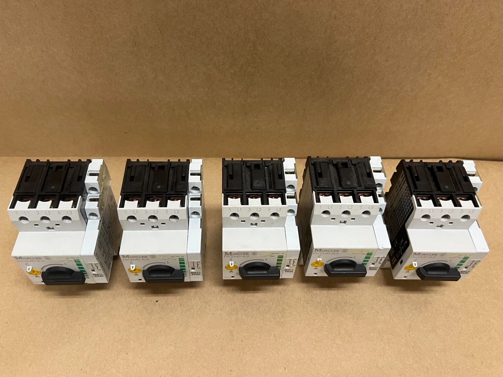 Used Moeller PKZM0-6.3 3P Motor Circuit Breaker w/ Auxiliary Contact - Lot of 5